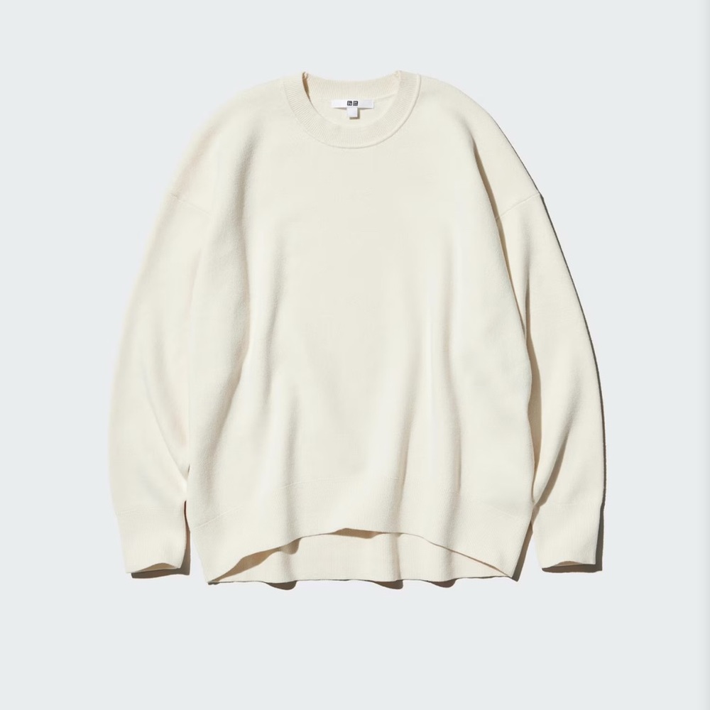 UNIQLO Smooth Cotton Relaxed Crew Neck Sweater Off-white Size 2XL 100% Cotton